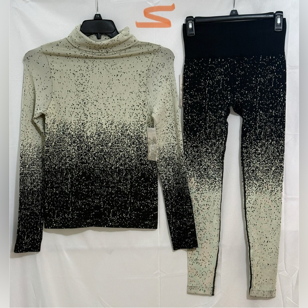Black and Cream Speckled Turtleneck and Leggings Set